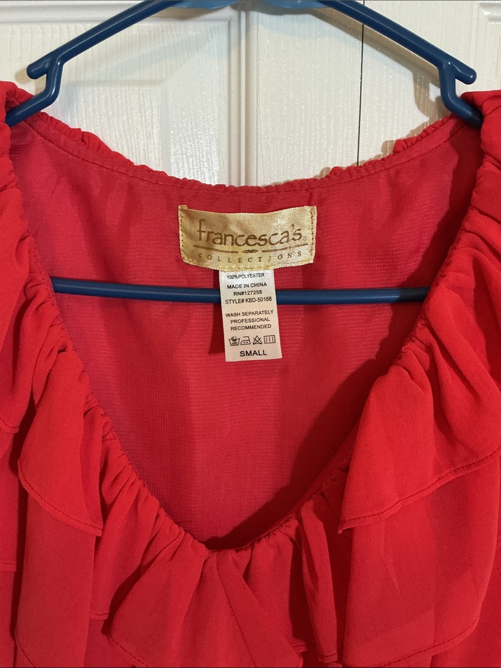 Francesca's Collections Red Ruffle-Front Mini Dress - Picture 2 of 11